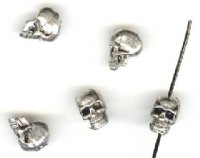 5 9x7mm Antique Silver Metal Skull Beads (Vertical Hole)